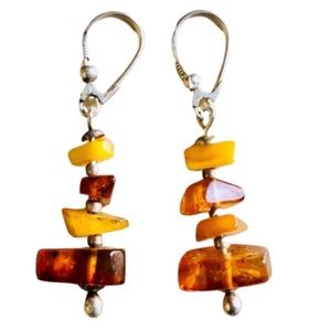 Sterling Genuine Amber Egg Yolk Lever Earrings